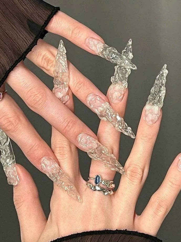 New long water droplet nail piece transparent water droplet wearing armor Internet celebrity shooting photo props hand jewelry fingernail decoration