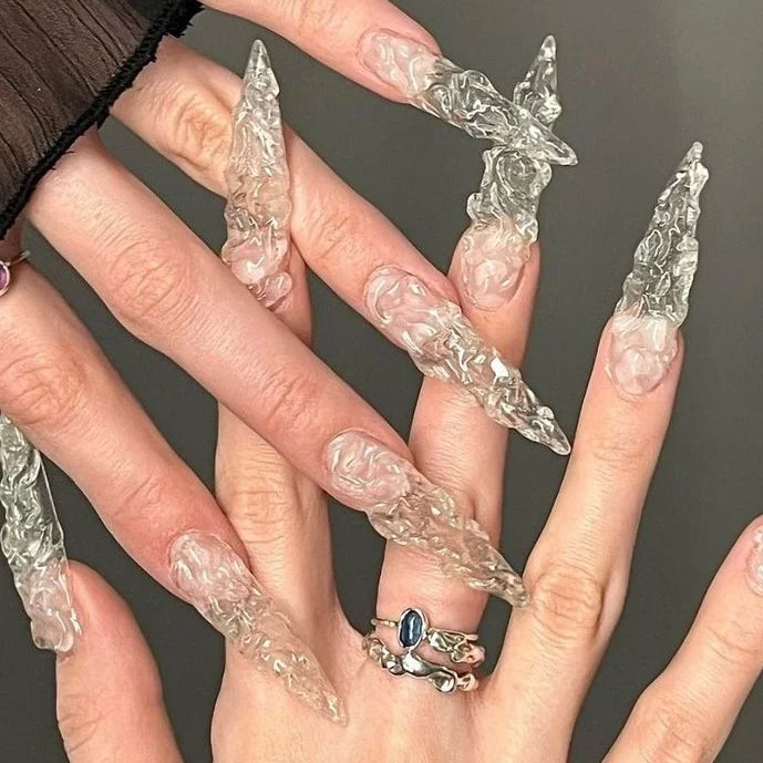 New long water droplet nail piece transparent water droplet wearing armor Internet celebrity shooting photo props hand jewelry fingernail decoration