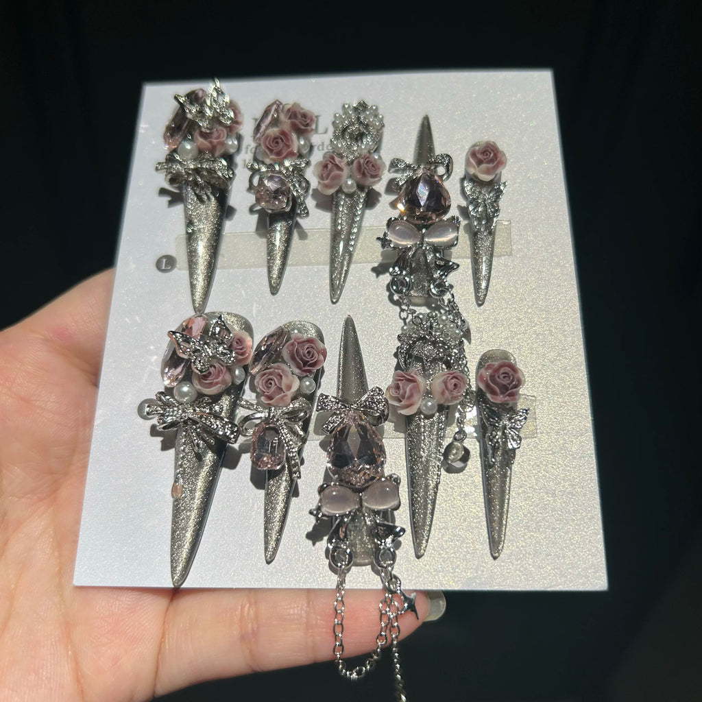 Heavy industry hot girl style purely handmade wearable nails new handmade nail art patch long nails