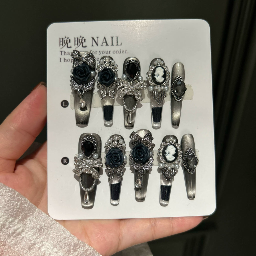 Handmade press-on nails: spicy girl manicures, premium heavy-duty dark art, quicksand & glitter styles - perfect for halloween!