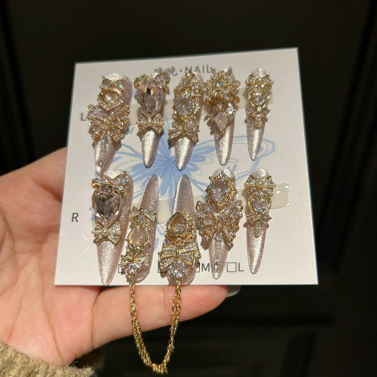 Purely handmade armor with full hands and full zirconium dongzhou diamond elegant luxury niche stylelong style handmade manicure