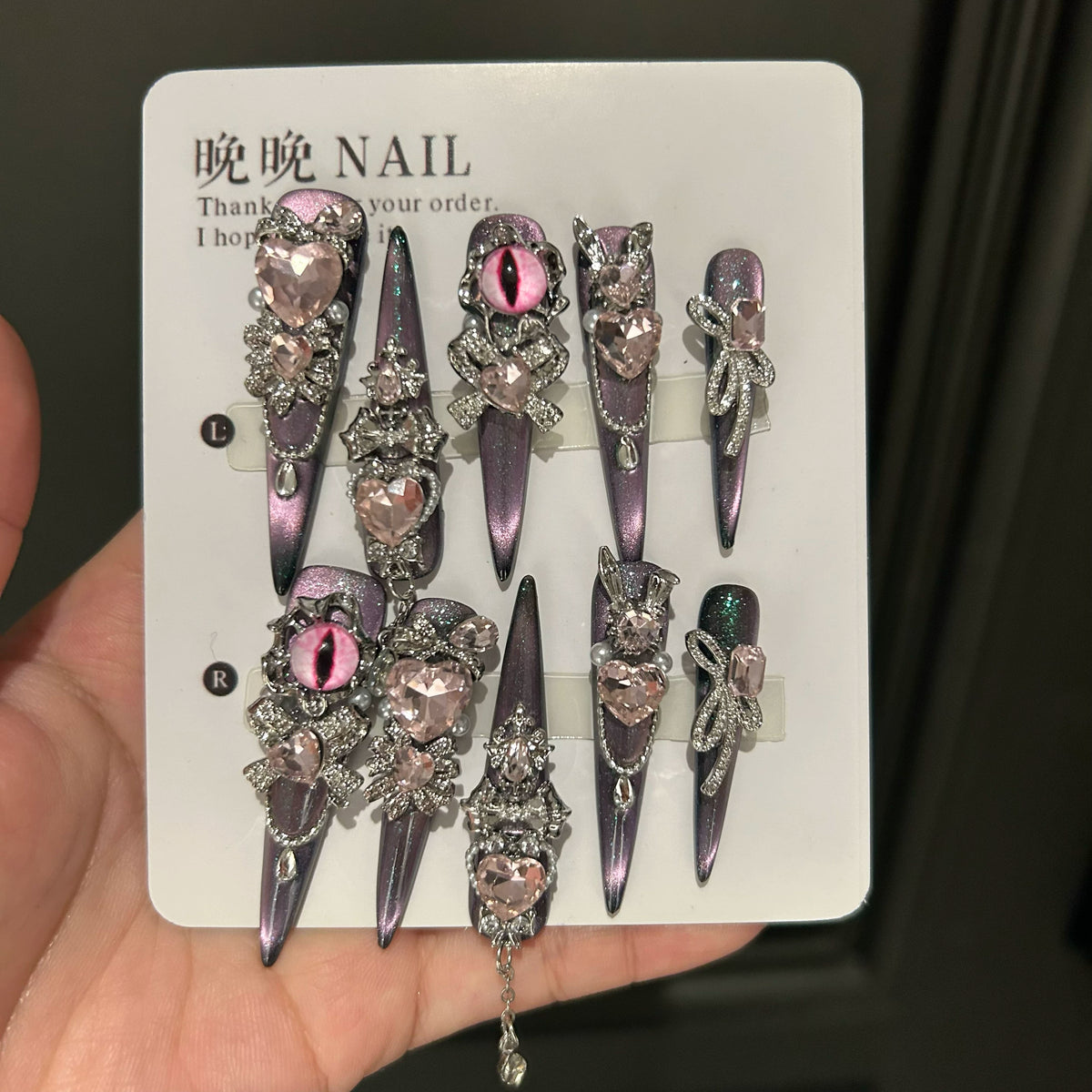 Handmade halloween press-on nails - original gradient pink luxury manicure, new collection, whitening, high-end cat eye effect
