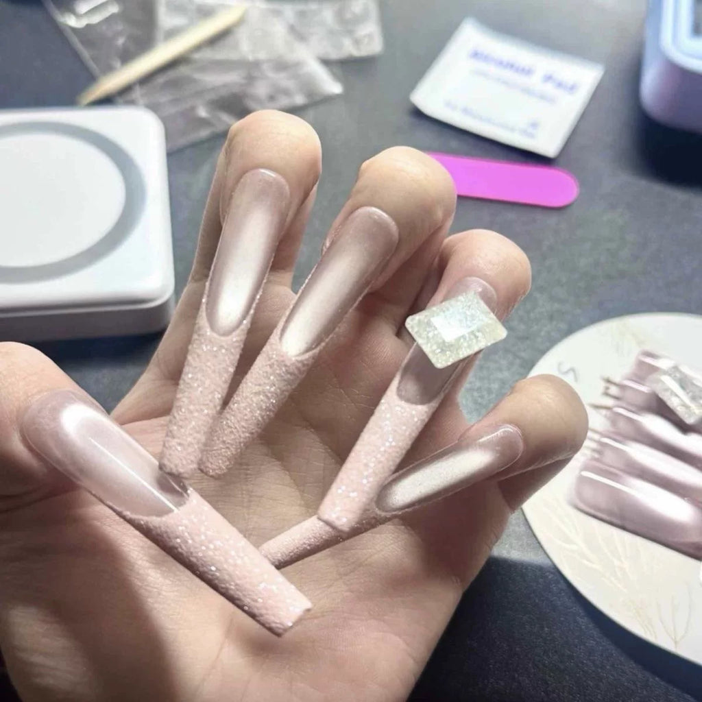 Purely handmade wearing nail French cat eye manicure advanced nail piece