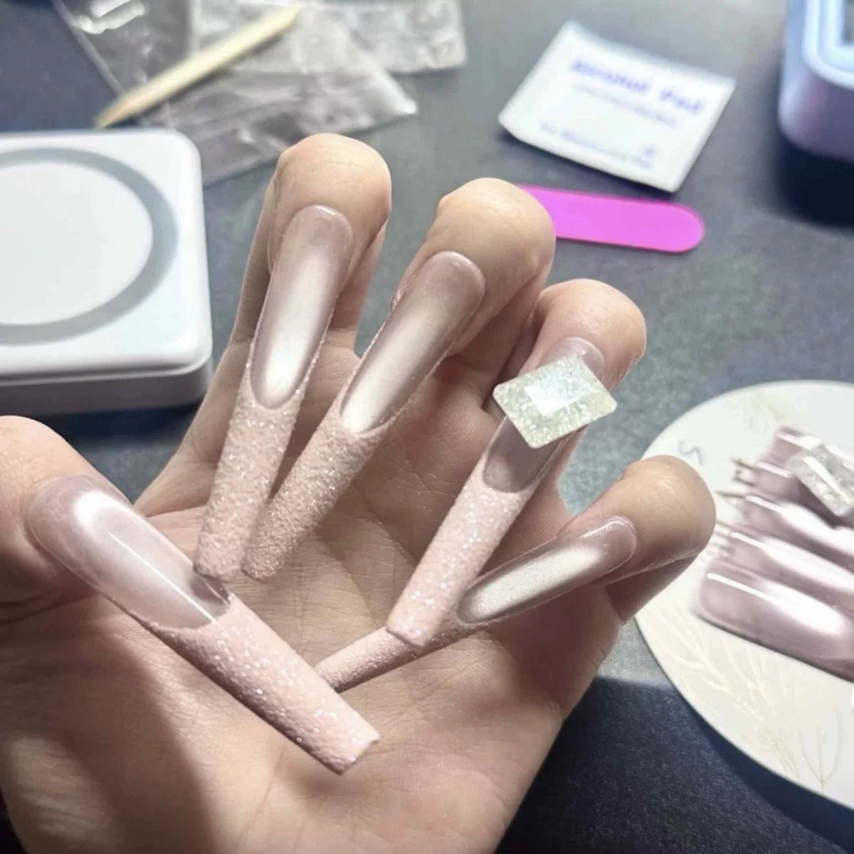 Purely handmade wearing nail French cat eye manicure advanced nail piece