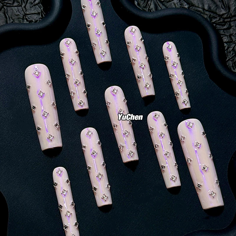 Sweetheart sparkle new heavy-duty press-on nails, hot girl pink, handmade, subculture, extra long