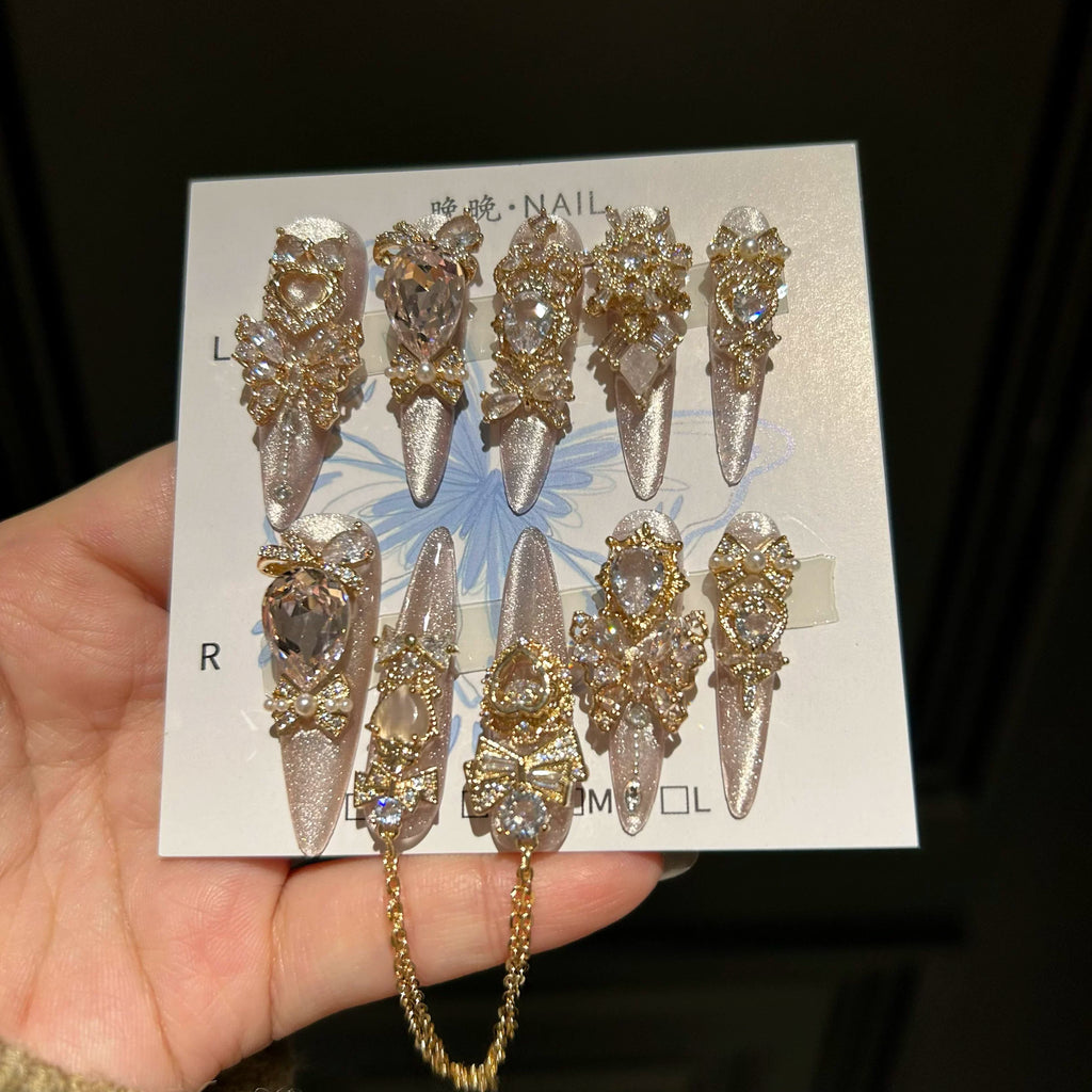 Purely handmade armor with full hands and full zirconium dongzhou diamond elegant luxury niche stylelong style handmade manicure