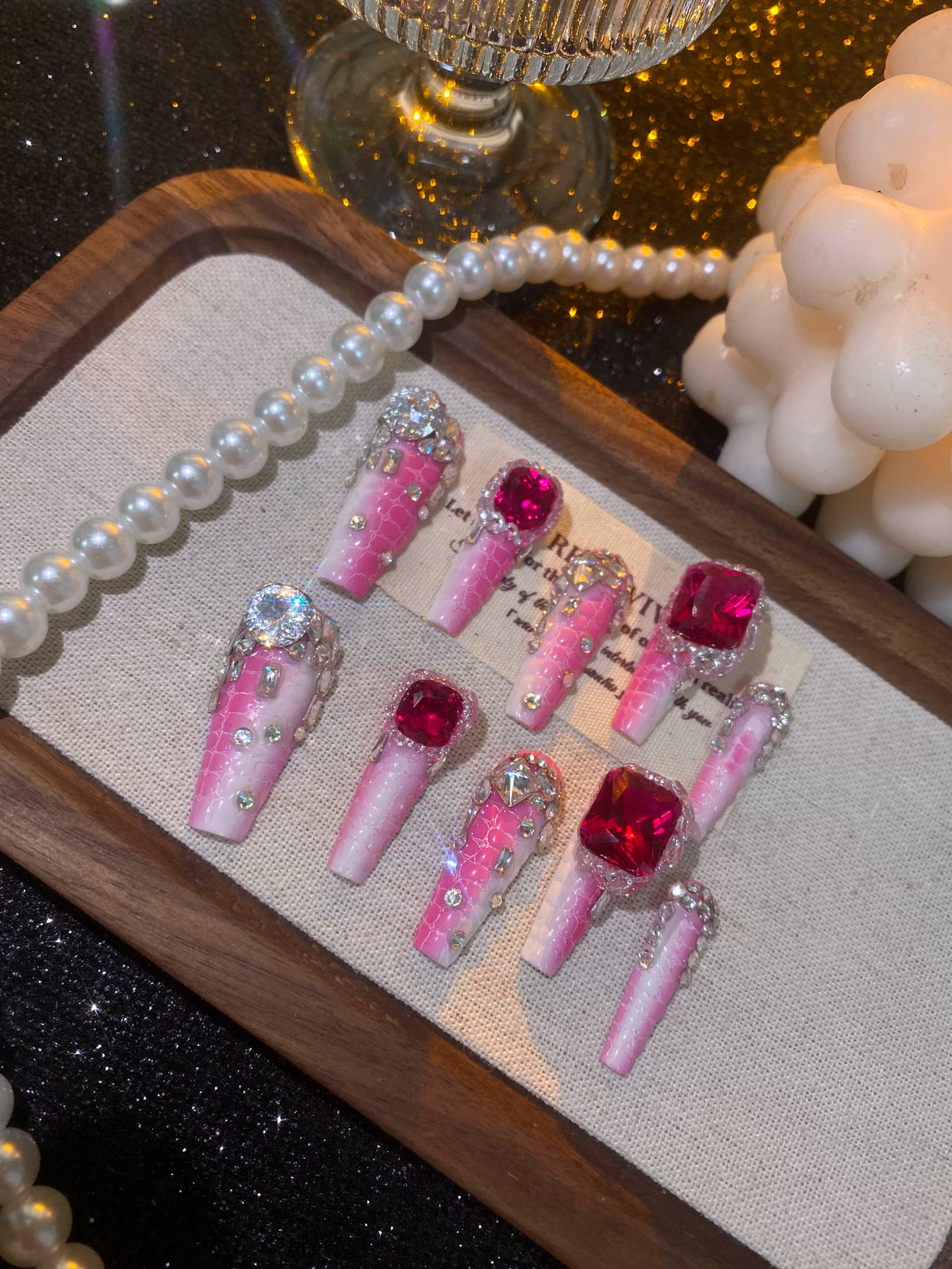 Crocodile pattern light luxury zircon diamond high-end handmade wearable nails personalized detachable nails manicure bridal nails