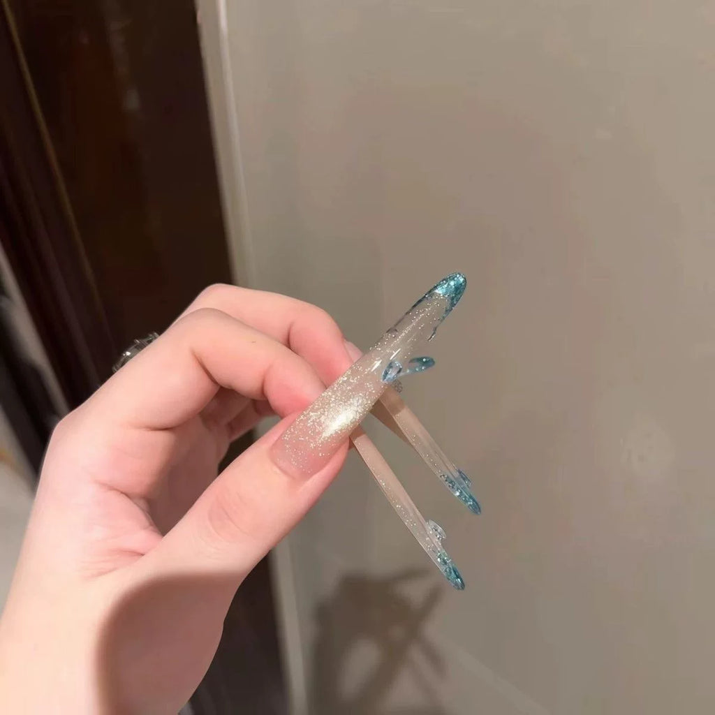 High-luxury peacock blue full-flower diamonds flash cat's eye French wedding nail pure handmade nail wear nail