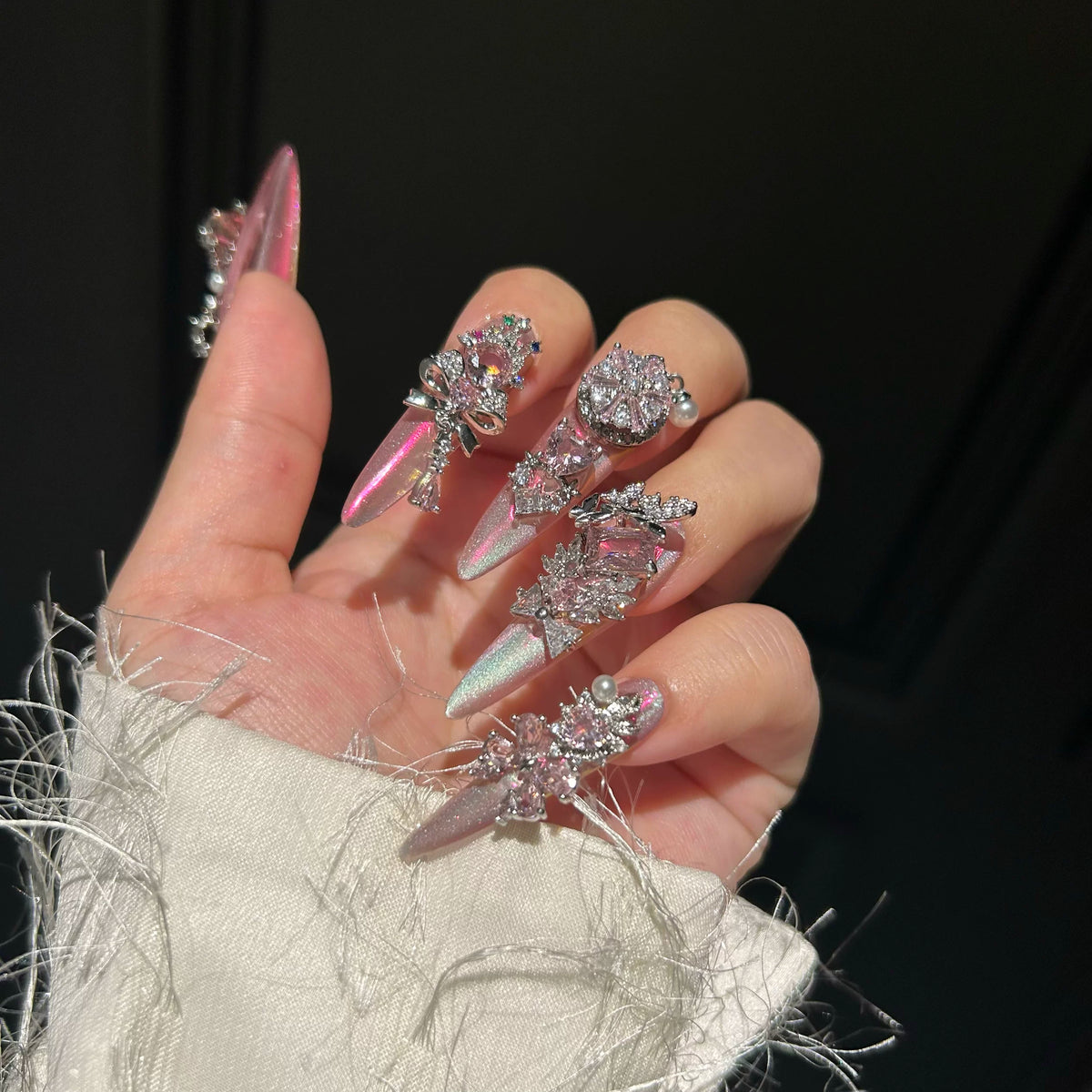 Magic mirror cat eye pure handmade wearable nails heavy industry diamond full hand full zircon luxury handmade manicure