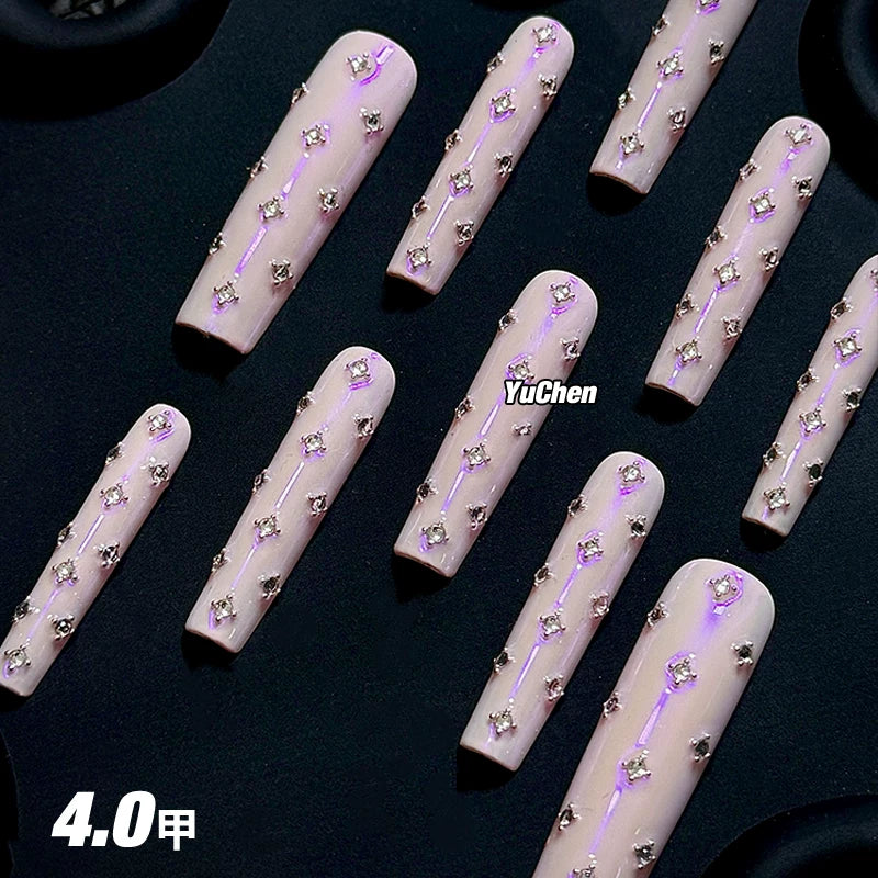 Sweetheart sparkle new heavy-duty press-on nails, hot girl pink, handmade, subculture, extra long