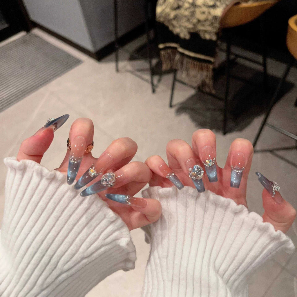 Spring new arrivals: dreamy ocean blue smiling french cat eye premium handmade press-on nails