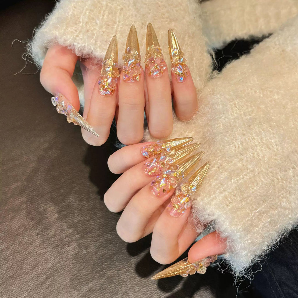 Yongye xinghe mirror demon's same style manicure golden palace style thin dog pointed long wear nail patch