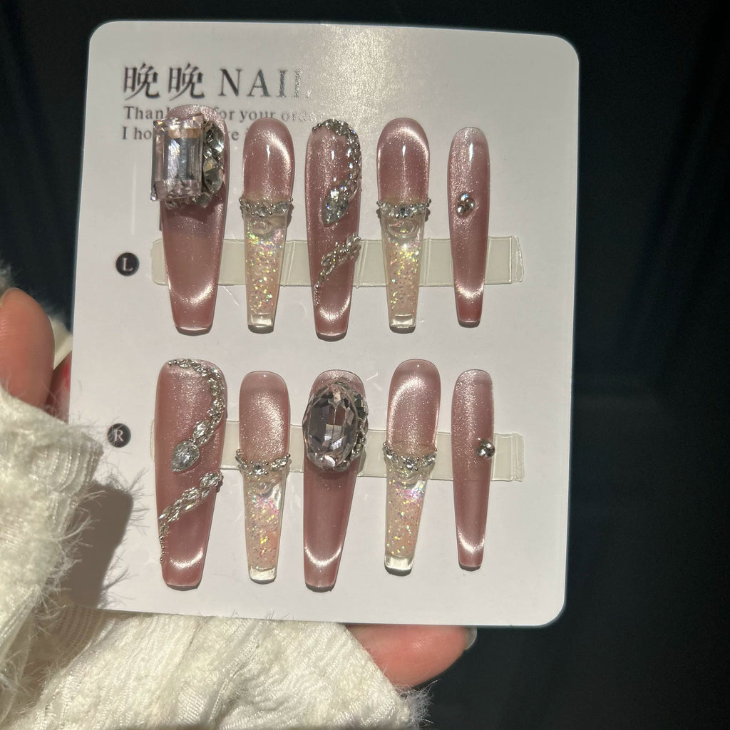 Snake comes and turns, liu ma pure handmade armor, quicksand style, white nude color, dongzhou diamond french cat eye armor