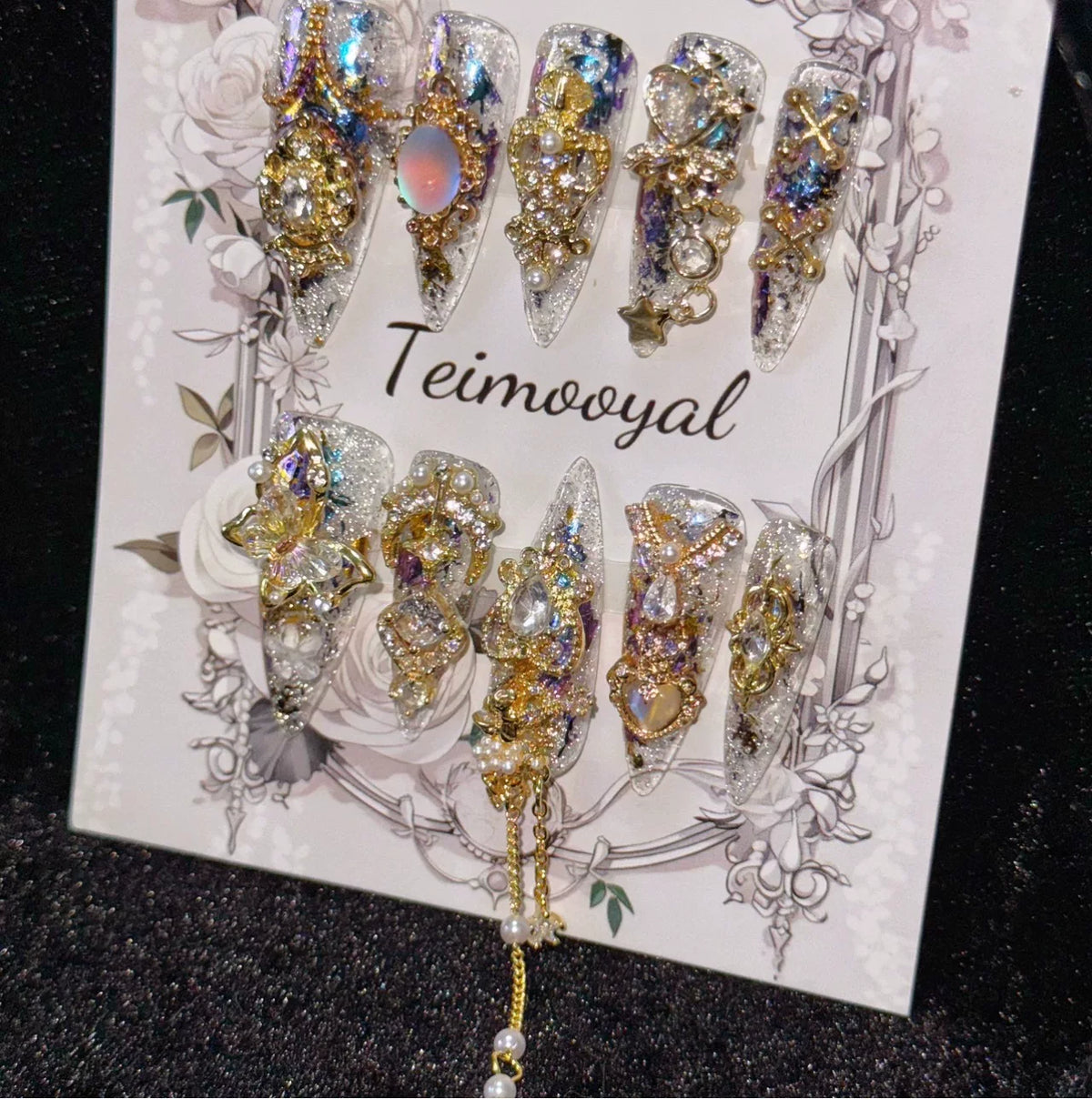Real shot golden Miaojiang flash diamond temperament manicure baroque transparent wearing armor