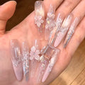 Premium pure handmade wearing nail cat's eye five-petaled flower nail art is simple and pure to show white naked pink long carving