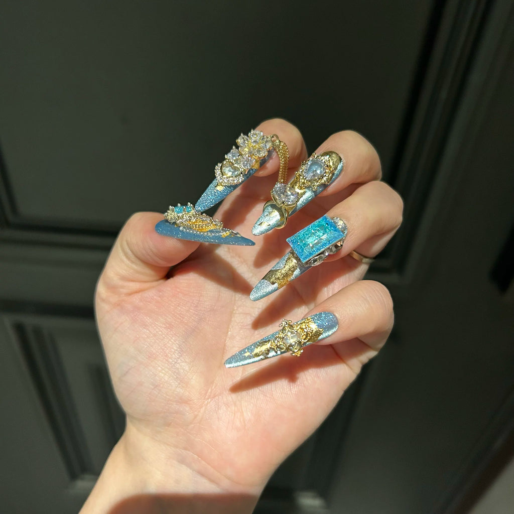 Crushed ice flower diamond full zircon jewelry handmade wearable nails full diamond luxury full zircon heavy industry handmade manicure