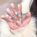 Light blue smile French cat's eye temperament light luxury high-end atmosphere crooked heart diamond hand-worn armor
