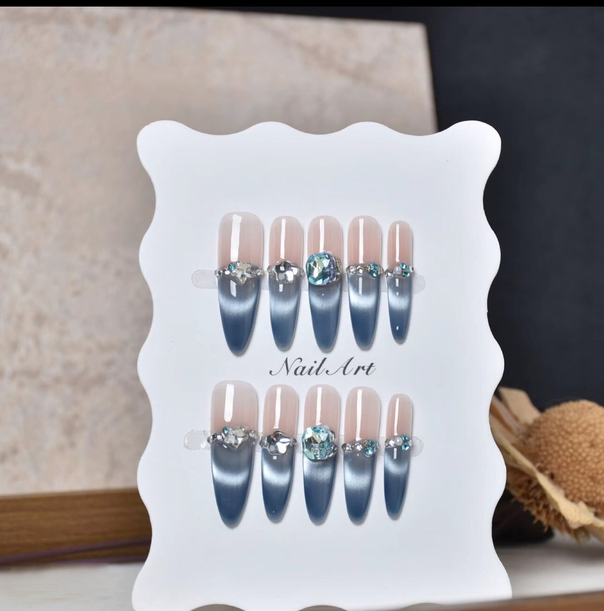 Spring new arrivals: dreamy ocean blue smiling french cat eye premium handmade press-on nails