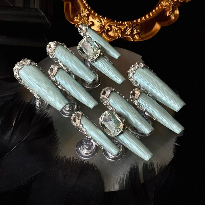 Mint Mambo Premium New Textured Medium and Long Nail Art Wearing Nail Pure Handmade Bridal Wedding Nail