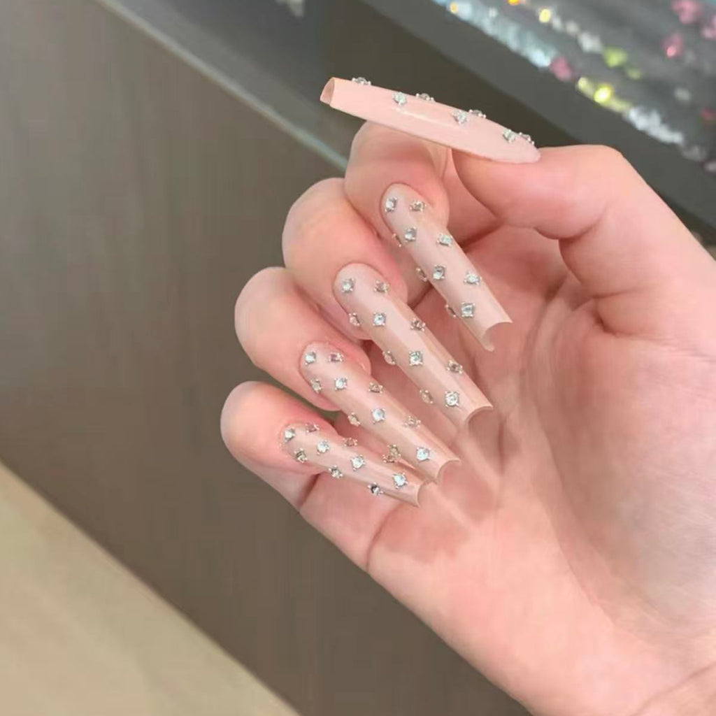 Sweetheart sparkle new heavy-duty press-on nails, hot girl pink, handmade, subculture, extra long