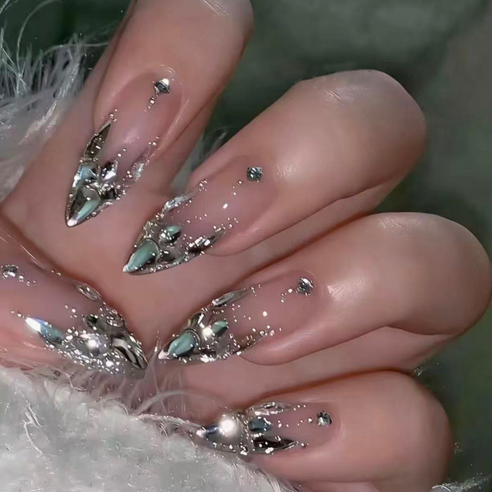 Explosive Nail Art Bright Galaxy Handmade Nail Wear New Year's Welfare Long White Versatile Gentle Nail Art