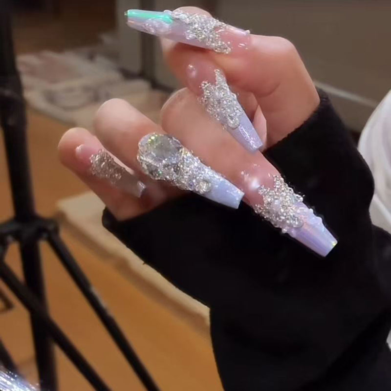 Handmade manicure wearing nail flash diamond cat eye French whitening manicure sticker