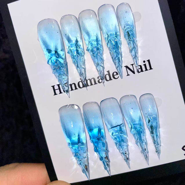 Glacier glazed transparent blue super cool dragon claw manicure white super long beast armor dragon armor wolf claw cat claw handmade wear armor