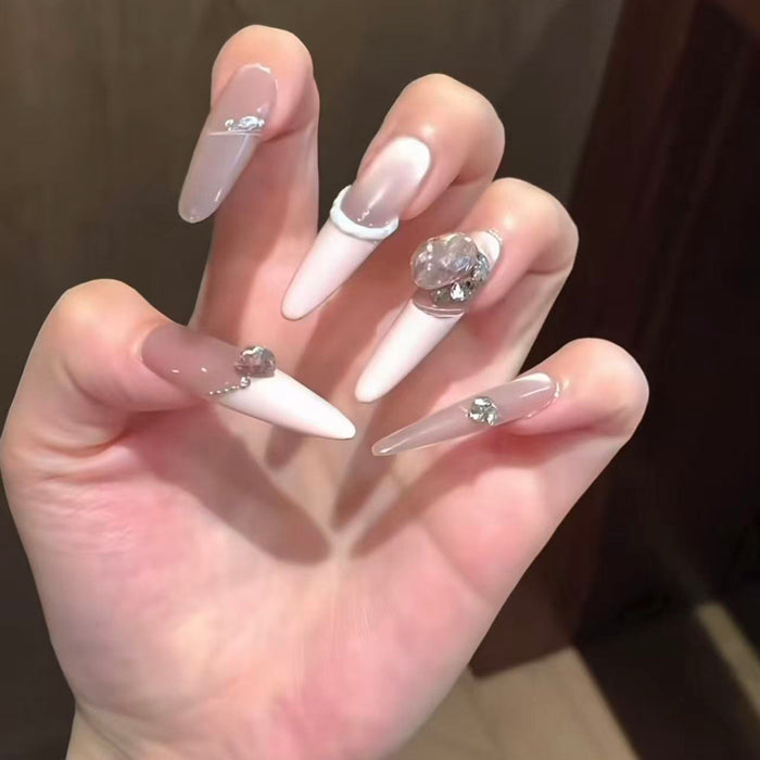Handmade armor French ice-through naked pink cat's eye with diamonds Gentle pure desire manicure sticker