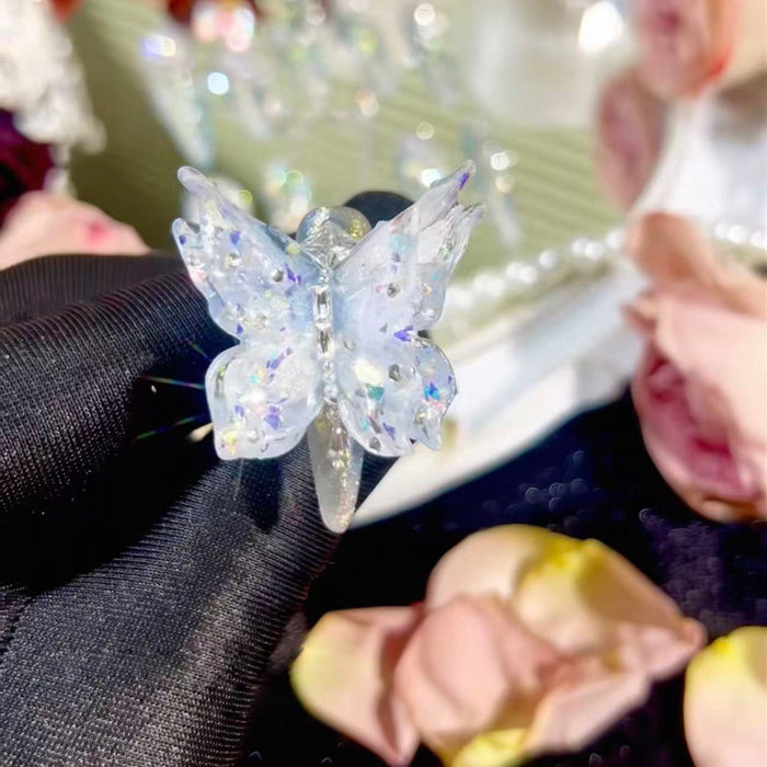 Butterfly blue dream heavy industry original fairy blue butterfly zircon diamond long handmade wearable nail customized rotating diamond nail manicure