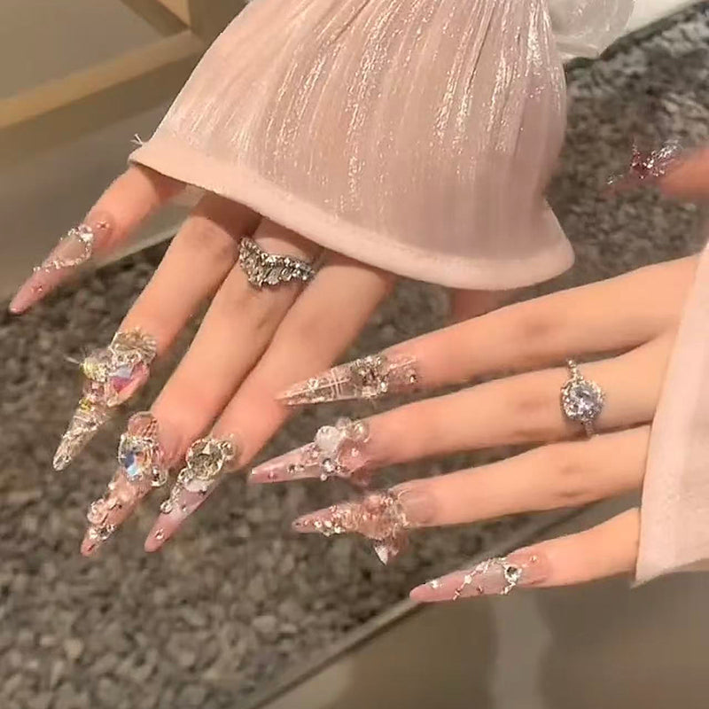 Super heavy industry wears long nail, new high-end light luxury nail patches are beautiful, hand-worn nail art