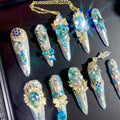 Luxury blue magic gold heavy industry original luxury blue gradual change zircon diamond long handmade wear nail custom nail art