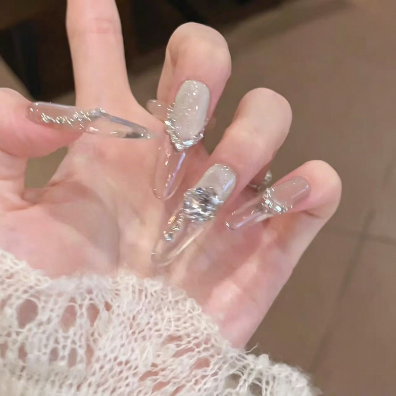 French ice penetrating new pure handmade long nail art finished light luxury high-end nail art wearing nail