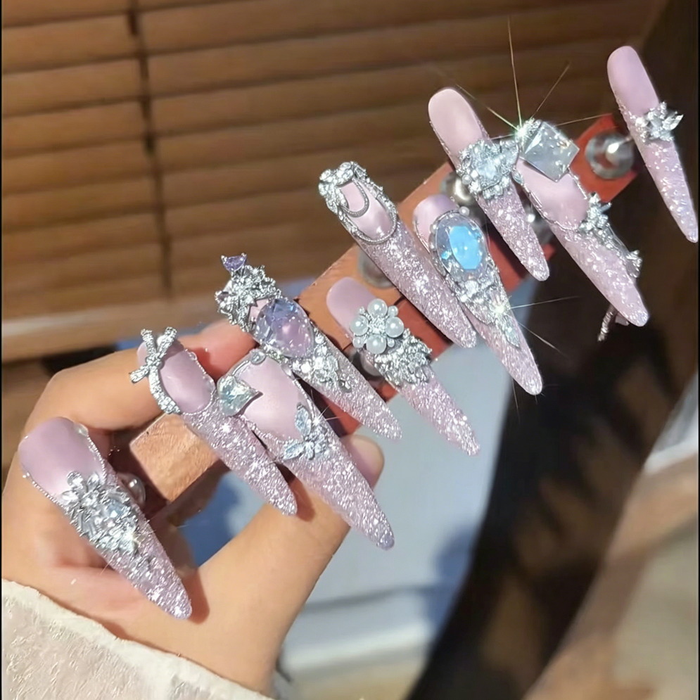 Explosive Heavy Industry Handmade Diamond Full Zirconium Frosted French Wearing Nail Art Summer Temperament Whitening Nail Art