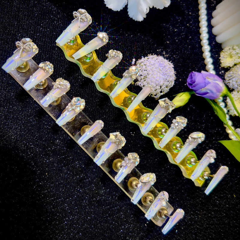 Light pink gradual change blue aurora noble daughter cool feeling full zircon diamond handmade wear nail custom nail manicure