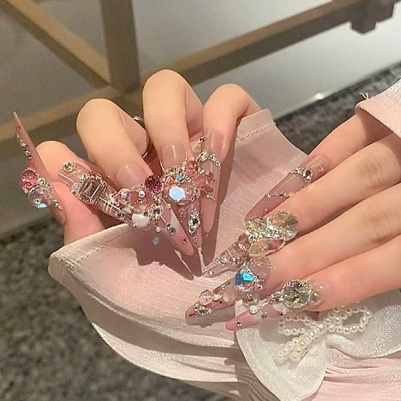 Super heavy industry wears long nail, new high-end light luxury nail patches are beautiful, hand-worn nail art