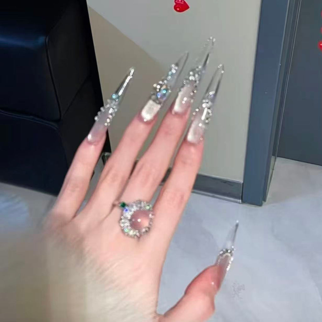 Super Immortal Atmosphere Shining Aurora Full Diamond Cat's Eye Pure Handmade Wedding Photos Nail Art Wear Nail Art