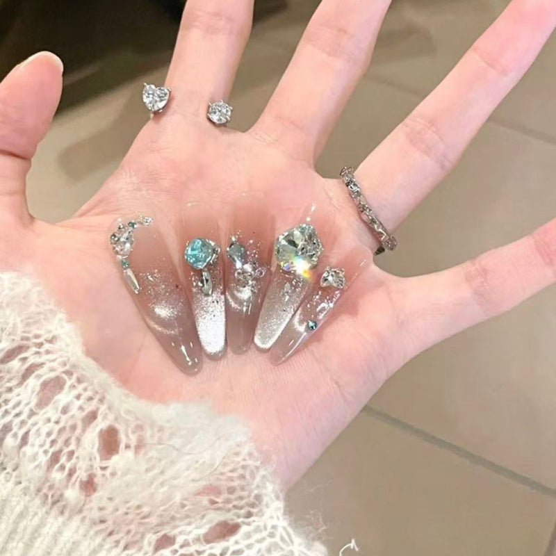 French cat's eye nail piece Wearing nail Medium and long high-end nail patch New beautiful wearing nail art