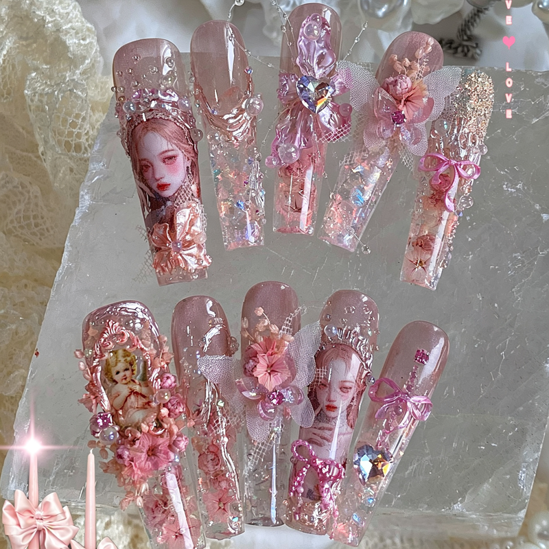 Original Design Princess Lolita Nail Art Wear Nail Pink Lolicon