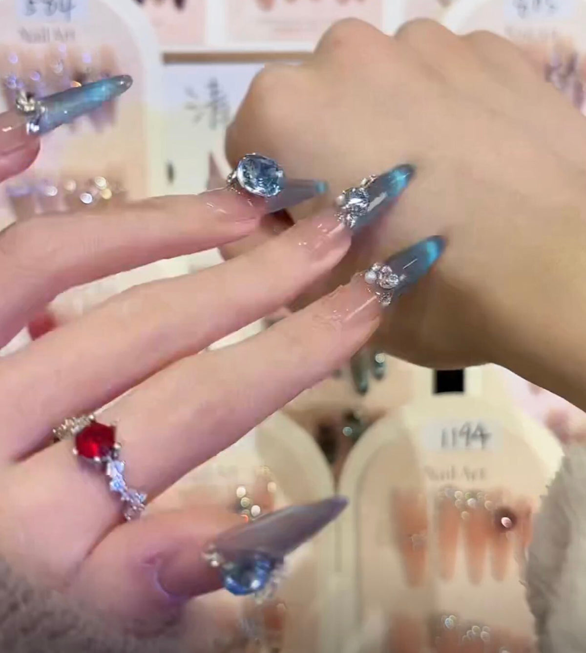 Spring new arrivals: dreamy ocean blue smiling french cat eye premium handmade press-on nails