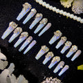 Light pink gradual change blue aurora noble daughter cool feeling full zircon diamond handmade wear nail custom nail manicure