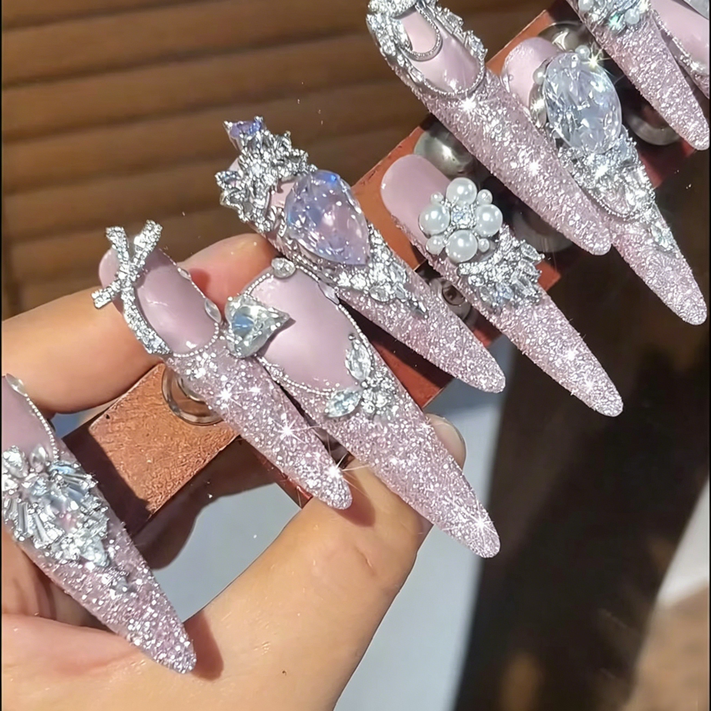 Explosive Heavy Industry Handmade Diamond Full Zirconium Frosted French Wearing Nail Art Summer Temperament Whitening Nail Art