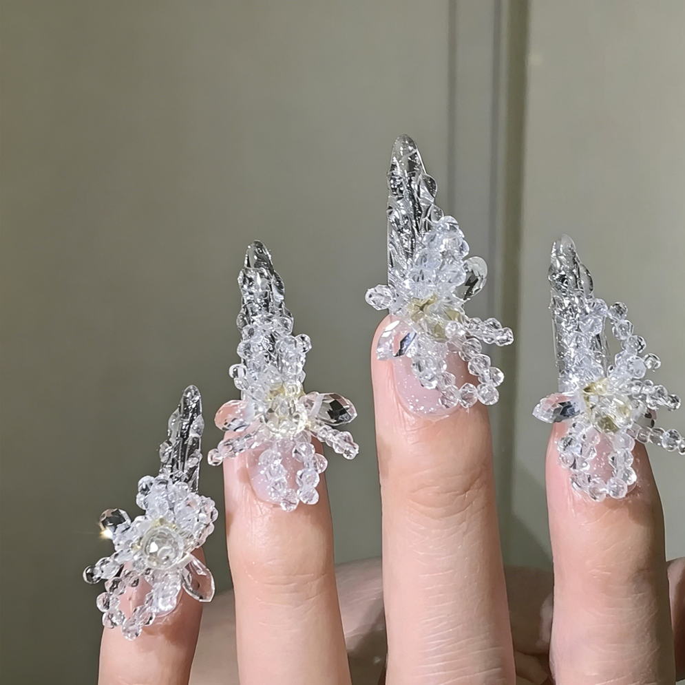 Nail art pure hand-worn nail ice transparent three-dimensional flower nail art pure hand-worn nail