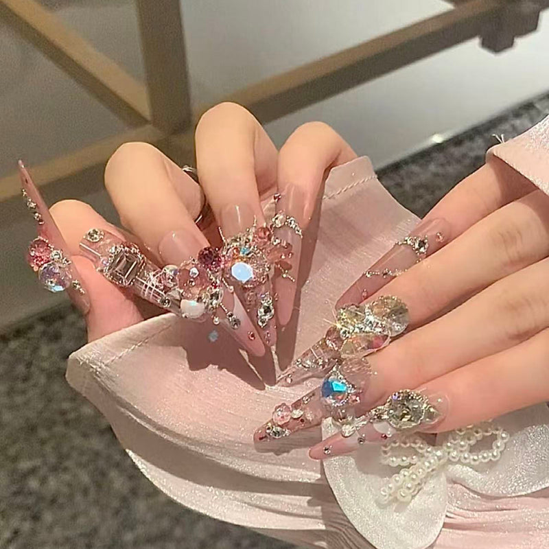 Super heavy industry wears long nail, new high-end light luxury nail patches are beautiful, hand-worn nail art