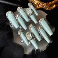 Mint Mambo Premium New Textured Medium and Long Nail Art Wearing Nail Pure Handmade Bridal Wedding Nail