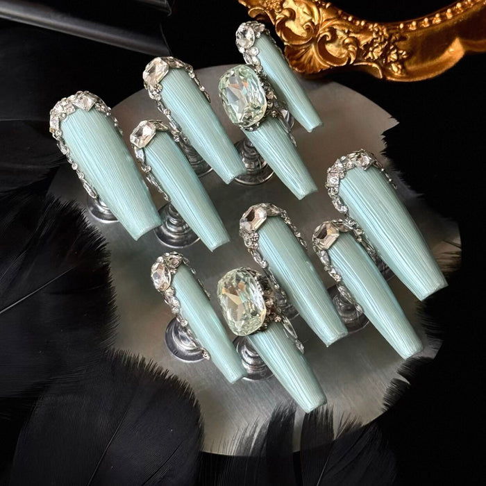 Mint Mambo Premium New Textured Medium and Long Nail Art Wearing Nail Pure Handmade Bridal Wedding Nail