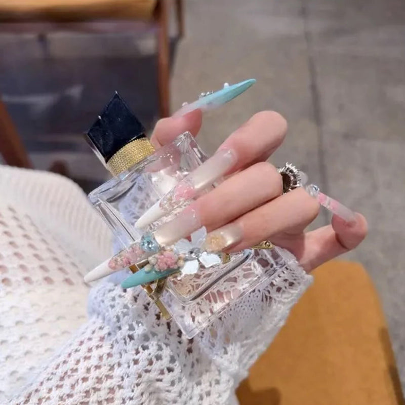 French cat eye wearing nail medium and long three-dimensional dried flower high-end nail patch beautiful hand-worn nail art
