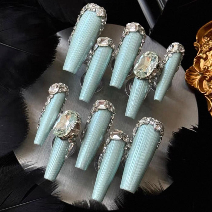 Mint Mambo Premium New Textured Medium and Long Nail Art Wearing Nail Pure Handmade Bridal Wedding Nail
