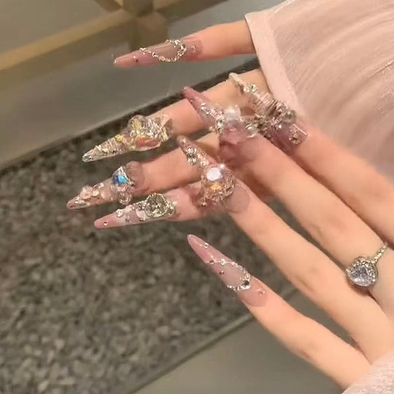 Super heavy industry wears long nail, new high-end light luxury nail patches are beautiful, hand-worn nail art