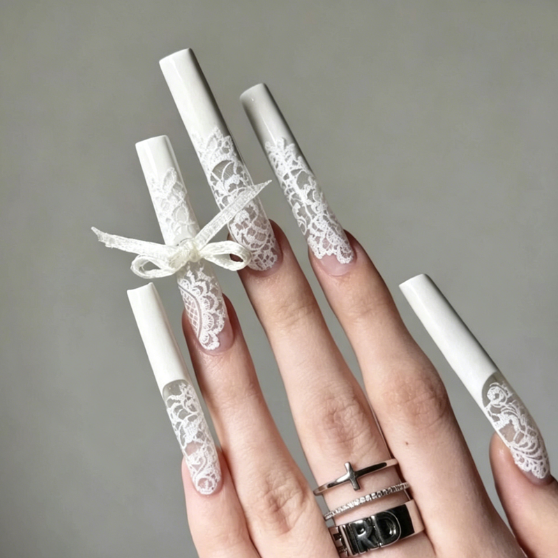 French handmade armor hand-painted bow cat eye long handmade nails