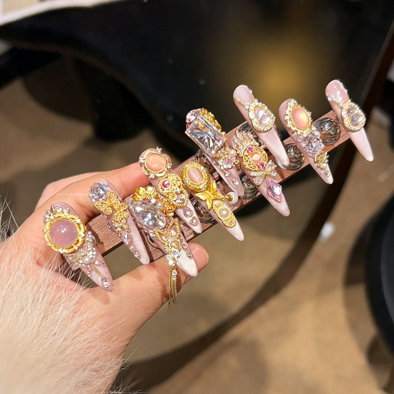 New light luxury handmade new Chinese manicure Chinese style powder gourd wearing manicure temperament white manicure